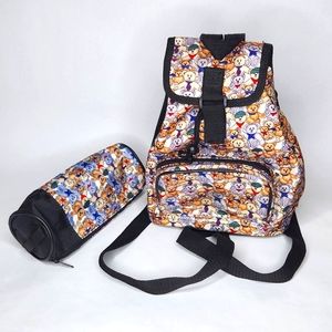 Mini Teddy Bear Print Backpack with Matching Pouch 90's Vintage